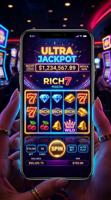 Screenshot aplikasi rich7 menampilkan berbagai kategori aplikasi.